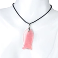 Pink quartz fish pendant on a black cord necklace displayed on a mannequin - Rose Quartz (With Cord)