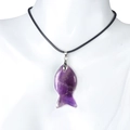 Natural purple amethyst fish pendant on a black cord necklace for women and men - Amethyst (With Cord)