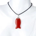 Minimalist red jasper fish-shaped pendant with a black cord and silver metallic clasp - Red Jasper (With Cord)