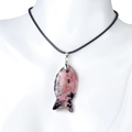 Fish-shaped natural rhodonite stone pendant necklace with pink and black texture - Rhodonite (With Cord)