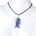 Fish-shaped pendant necklace in blue sodalite semi-precious stone with black wax cord - Blue Spot Stone (With Cord)