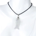 Fish-shaped pendant necklace in translucent white gemstone with a black cord strap - Clear Quartz (With Cord)