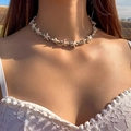 Bohemian beach style starfish beaded necklace with white resin shells and silver metallic beads - White Starfish Beaded Style (25660-white)