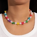 Detail of colorful starfish beads and white pearls on a bohemian beach necklace - Irregular Pearl Multi-color Starfish Style (28601-color)