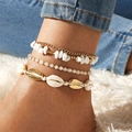 Juego de 3 tobilleras de estilo bohemio con conchas naturales y cuentas doradas - Estilo de Piedra de Concha Boho (9426)