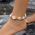 Set de tobilleras bohemias con conchas blancas naturales y cuentas doradas - Tobillera de Concha de Caracol Natural (24821-white)