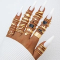 Golden stackable ring set with heart and snake motifs on hand, 11 pieces fashion jewelry - Snake Chain Gold Style (25534-gold)