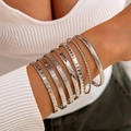 9-piece silver metal bracelet set with geometric patterns and twisted textures for women - Star Embossed and Sandblasted Texture 9-Piece Set (28987-bra-S) / Silver