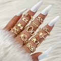 Golden hollow ring set featuring star, butterfly and LOVE letter designs for women - Letter Hollow Gold Style (25313-gold)