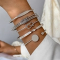 Set of six silver minimalist stackable bracelets including twisted and beaded metal designs - Simple Polished and Ball Open 6-Piece Set (25779-S) / Silver
