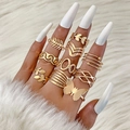 10-piece gold minimalist geometric ring set featuring butterfly and hollow leaf designs - Butterfly Leaf Gold Style (25119-gold)