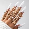 Bohemian gold stackable ring set featuring 20 pieces with star, moon and pearl accents - Moon Star Pearl Gold Style (25530-gold)