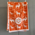 Close-up of orange floral jacquard pashmina with horse patterns and fringe details - Orange