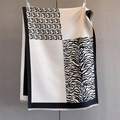 Macro detail of leopard zebra jacquard scarf with premium stitching and fine tassels - 185*65cm / Black