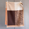 Detail of jacquard scarf showing leopard zebra patchwork print and soft white tassels - 185*65cm / Brown-Orange