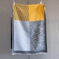 Detail of leopard and zebra pattern jacquard scarf with fringe and contrast blocks - 185*65cm / Blue and Yellow