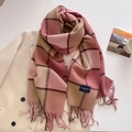 Sciarpa spessa a quadri rosa e marroni con frange lunghe e morbido effetto cashmere - 54*206cm / Rosa Marrone