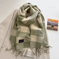 Sciarpa a scacchi verde e beige con spesse nappe ed etichetta del marchio tessuta - verde chiaro