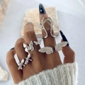 Silbernes Ring-Set mit Schmetterlings-, Flügel- und Geweih-Design auf Steinhintergrund - Silber (26306-silver)