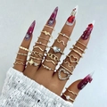Detailed view of gold multi-piece ring set with heart and rhinestone accents - Gold Style (26520-gold)
