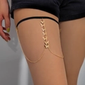 Elastic black leg chain featuring multiple gold butterfly charms and layered metal links - Gold Butterfly Chain Style (25049-gold)