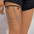 Black elastic leg chain with layered silver metal chains and teardrop pendants - Silver Multi-layer Chain Style (25151-silver)