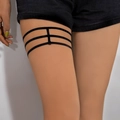 Three-layer black elastic thigh garter leg chain with adjustable straps for women - Black Triple Layer Webbing Style (25157-black)