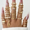 22-teiliges goldenes Bohemian Ring-Set mit Schmetterling Herz und Perlenanhängern - Goldfarbenes Unendlichkeits Künstliche Perle Set (26502-gold)