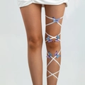 White elastic cross-leg strap with vibrant blue and purple butterfly decorations - Purple Gradient Butterfly Style (25247-purple)