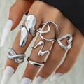 Set di anelli geometrici in argento con cuore astratto e trame metalliche ritorte - Argento (30364-ring-S)