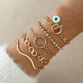 Five-piece gold bracelet set featuring evil eye charm and sparkling crystals - Evil Eye Five Piece Gold Bracelet Set (25505-gold)