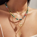 Bohemian multilayer shell and starfish beaded necklace set for beach vacation - Shell Pearl Starfish Multi-layer Layered Style (8556)