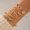 5-piece gold bracelet set featuring heart, arrow, and infinity symbols with rhinestones - Heart And Infinity Five Piece Gold Bracelet Set (25768-gold)
