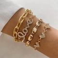 Gold twist chain bracelet set with sparkling LOVE and heart diamond pendants - LOVE Letter And Heart Four Piece Gold Layered Bracelet Set (25721-gold)