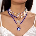Collana boho a tre strati con ciondoli a conchiglia e perline blu stile mare estate - Malocchio Blu Navy a Tre Strati (29172-blue)