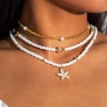 Three-layer ocean theme beaded necklace set with starfish and shell charms - Three-Piece Ocean Style Beaded (29118-1-G)
