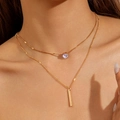 Double-layered gold Y-necklace with heart-cut zircon and vertical bar pendant - Gold Heart (25888-nek)