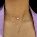 Double-layered gold-plated Y-necklace featuring a teardrop pendant and long metal bar - Gold (25888)