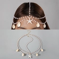 Bohemian colorful beaded starfish head chain for summer beach vacation style - White Pearl Starfish Style (29298-hc-G-EP)