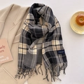 Sciarpa a quadri in maglia con frange nero e grigio, elegante accessorio invernale - 206cmx54cm / Nero (FYR-287-Nero)