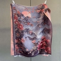 Detail of a purple jacquard shawl featuring elegant peony floral and mountain patterns - Classical Peony Mountains Print (Purple)