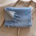 Light blue wool blend scarf with tassel edge and premium leather logo patch details - 33x185cm / Light Blue