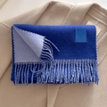 Dark blue wool blend scarf with tassel edge and premium leather brand label - 33x185cm / Royal Blue