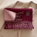 Reversible wool blend scarf in burgundy and pink with fringe and leather patch - 33x185cm / Burgundy