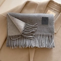 Medium gray wool blend scarf with fringe edges and premium leather logo patch - 33x185cm / Light Gray