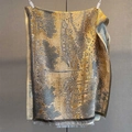 Classic art print scarf in ginger and brown tones with fringe edges on a grey wall - Classical Architecture Print (Yellow Black)