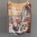 Classic Chinese landscape pattern shawl with elegant golden tones and fringed edges - Light Yellow