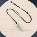 Natural light green hexagonal crystal pendant with an adjustable black braided rope necklace - Green Aventurine With Cord