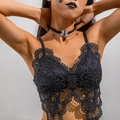 Detailed view of Gothic black lace choker featuring a central butterfly ornament - Hollow Lace Butterfly Style (27079-black)