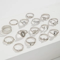 15-piece vintage silver alloy ring set with butterfly motifs and sparkling rhinestones - Silver Style (8946)